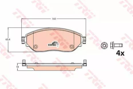 Комплект гальмівних колодок, дискове гальмо OPEL VIVARO, OPEL VIVARO, TRW (GDB2096)