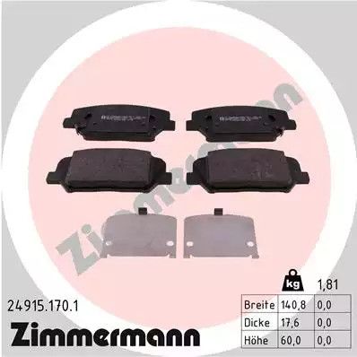 Комплект тормозных колодок, дисковый тормоз KIA OPTIMA, HYUNDAI i30, ZIMMERMANN (249151701)