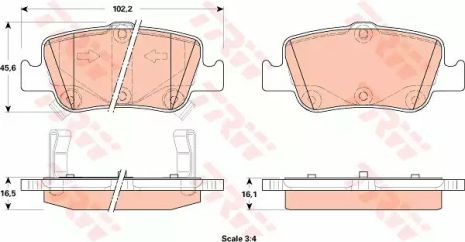 Комплект гальмівних колодок, дискове гальмо TOYOTA COROLLA, TRW (GDB3480)