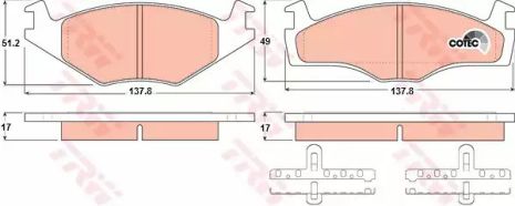 Комплект гальмівних колодок, дискове гальмо VW POLO, SEAT CORDOBA, TRW (GDB1219)