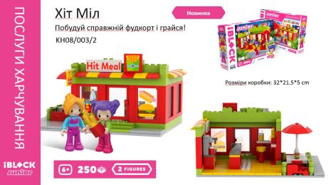 Конструктор Kids hits IBLOCK JUNIOR Дівчатка, Модна їдальня, 250 дет, компл. 2 фігур, інстр., наліпки, в кор.