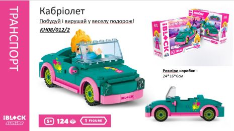 Конструктор Kids hits IBLOCK JUNIOR Дівчатка, Кабріолет, 124 дет,компл. фігур, інстр., наліпки, в кор.