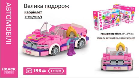 Конструктор Kids hits IBLOCK JUNIOR Дівчатка, Кабріолет Велика подорож, 195 дет, компл. фігур, інстр.,