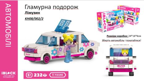 Конструктор Kids hits IBLOCK JUNIOR Дівчатка, Гламурна подорож Лімузин, 232 дет, компл. фігур, інстр.,