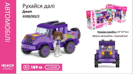 Конструктор Kids hits IBLOCK JUNIOR Дівчатка, Рухайся на джипі, 189 дет, компл. фігур, інстр., наліпки, в кор.