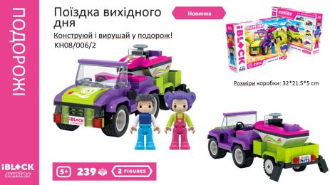 Конструктор Kids hits IBLOCK JUNIOR Дівчатка, Подорож вихідного дня, 239 дет, компл. 2 фігур, інстр., наліпки,