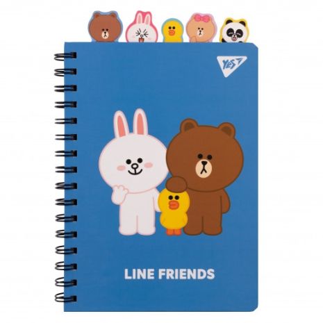 Блокнот YES А5, 80 л. спіраль з фігурн. роздільниками "Line Friends"