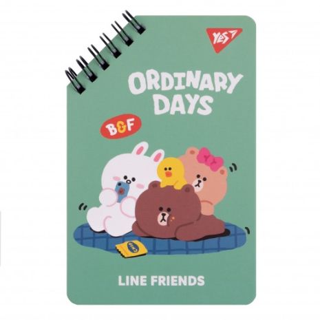 Блокнот YES 9,5 х14, 5см, 60 арк., підв. спіраль "Line Friends" Ordinary days