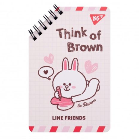 Блокнот YES 9,5 х14, 5см, 60 арк., підв. спіраль "Line Friends" Think of Brown