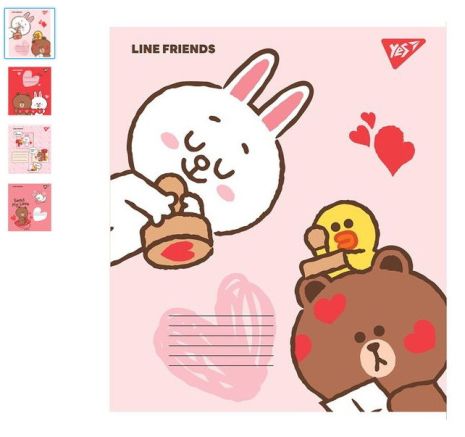 Зошит 12 арк., коса лін. "Line friends", ЦІНА ЗА УП. 25ШТ, ТМ YES, Україна