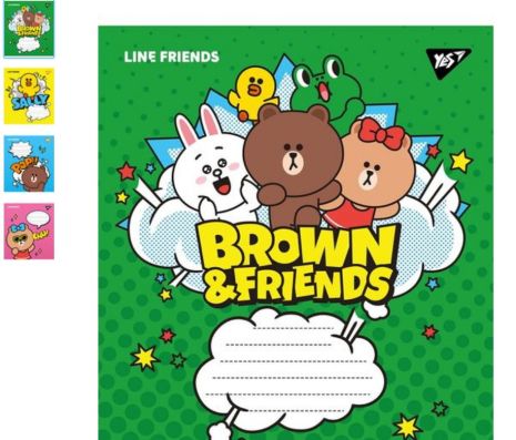 Зошит 12арк., клітинка "Line friends", ЦІНА ЗА УП. 25ШТ, ТМ YES, Україна