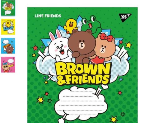 Тетрадь 12арк., клітинка "Line friends", ЦІНА ЗА УП. 25ШТ, ТМ YES, Україна