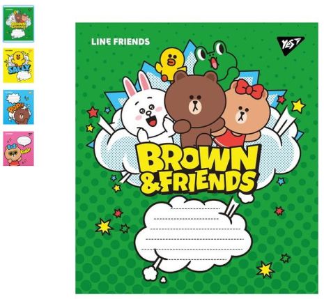 Тетрадь 18 арк., клітинка "Line friends", ЦІНА ЗА УП. 25ШТ, ТМ YES, Україна