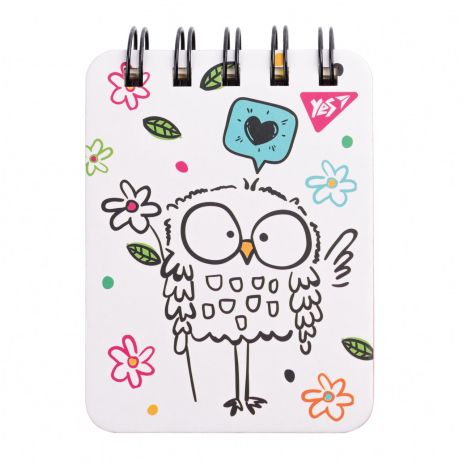 Блокнот А7/100 лін., підвійна. спіраль "Sketch animal. Owl", пласт. карман ТМ YES, Україна