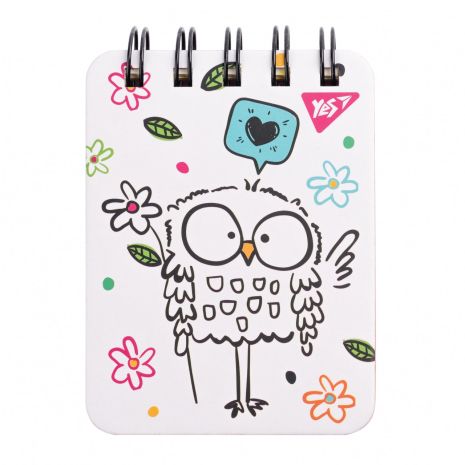 Блокнот А7/100 лін., подвійна. спіраль "Sketch animal. Owl", пласт. кишеня ТМ YES, Україна