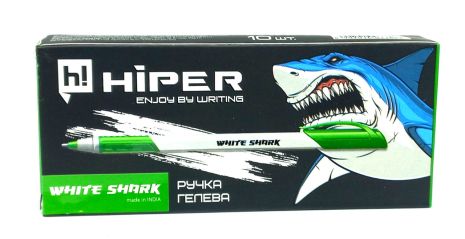 Ручка гелева Hiper White Shark, 0,6мм, зелена, ЦІНА ЗА УП. 10ШТ, біля кор. 15*7*2см, ТМ Hiper