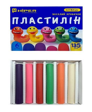 Пластилін олівець "ВЕСЕЛИЙ ХРОБОЧОК" 6 кольорів 135 гр, в кор. 15*12*2см, ТМ Hiper