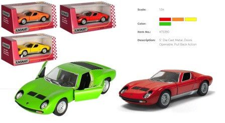 Машина метал. "Kinsmart" "Lamborghini Miura P400 SV", кор. 16*8*7,5см (96шт/4)