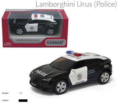 Машина метал. "Kinsmart" "Lamborghini Urus (Police)", інерц., відкр. двері, 1:38, в кор. 16*8*7,5см (96шт/4)