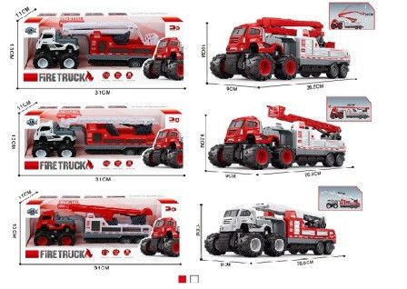 Пожежна техніка 8 коліс, метал., інерція, 3 види, 2 кольори, кор. 31*11*13см (36шт)