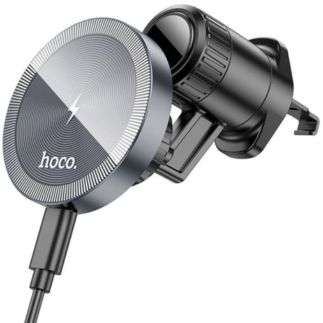 Автотримач Hoco HW6 магнітний з бездротовою зарядкою 15W black metal gray