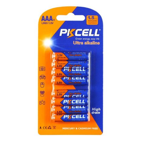 Батарейка лужна PKCELL 1.5V AAA/LR03, 8 штук у блістері (PC/LR03-8B) ААА