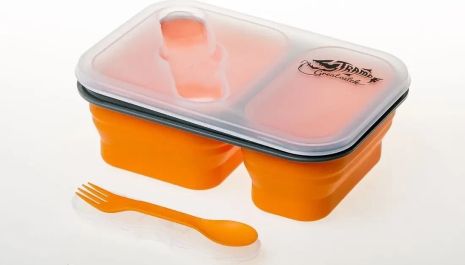 Контейнер для їжі силіконовий на 2 відсіки Tramp TRC-090-ВМ-orange (900ml) з ловилкою