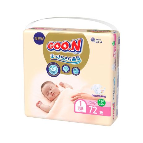 Підгузки GOO.N Premium Soft для новонароджених до 5 кг (1(NB), на липучках, унісекс, 72 шт)