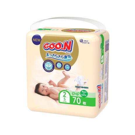 Підгузки GOO.N Premium Soft для дітей 4-8 кг (розмір 2(S), на липучках, унісекс, 70 шт)