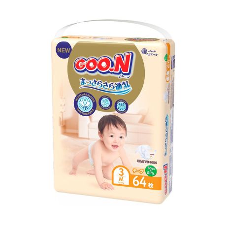 Підгузки GOO.N Premium Soft для дітей 7-12 кг (розмір 3(M), на липучках, унісекс, 64 шт)