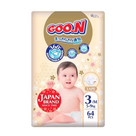 Підгузки GOO.N Premium Soft для дітей 5-9 кг (розмір 3(M), на липучках, унісекс, 64 шт)