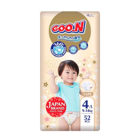 Підгузки GOO.N Premium Soft для дітей 9-14 кг (розмір 4(L), на липучках, унісекс, 52 шт.)