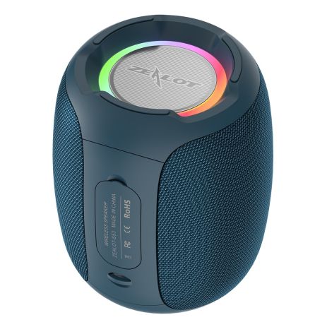 Портативна Bluetooth колонка ZEALOT S53 TWS з LED підсвічуванням blue