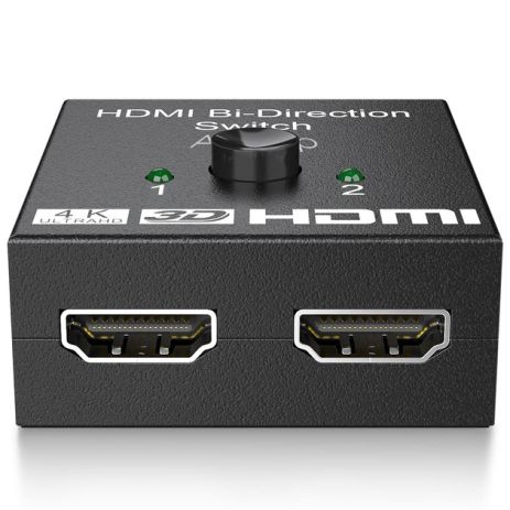 HDMI розгалужувач двонаправлений Bi-Direction Switch на 2 порти 4К 60Hz Black | перемикач + комутатор 2x1/1x2 Для PC, XBox, PS4, PS5, відеоплеєрів