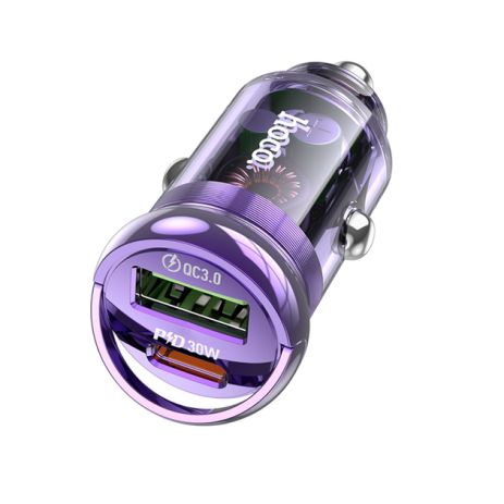 Автомобільний зарядний пристрій Hoco Z53A USB/Type-C PD 30W QC transparent purple