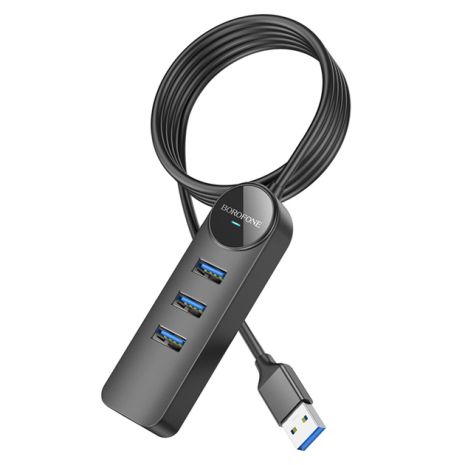 Адаптер Borofone DH6 Erudite 4-in-1 Gigabit Ethernet Adapter (USB to USB3.0*3+RJ45) 1.2m Black