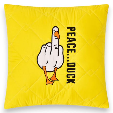 Декоративная подушка PEACE... DUCK, 40x40 см, микрофибра, стеганый чехол, желтая с юмористическим принтом гуся (8-35750*001)