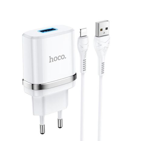 Сетевое зарядное устройство Hoco N1 USB белое + кабель USB to Lightning