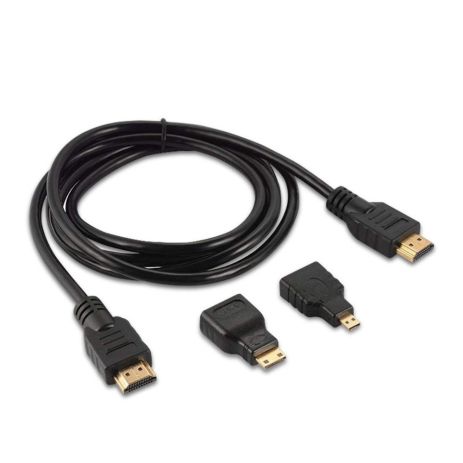 HDMI кабель 1.5m у комплекті з перехідниками mini-HDMI/micro-HDMI чорний