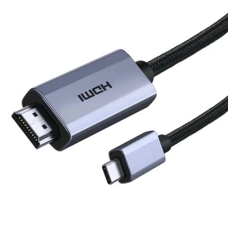 Адаптер перехідник 4K 60Hz Type-C to HDMI 2m металеві наконечники, чорно-сірий (TH001)