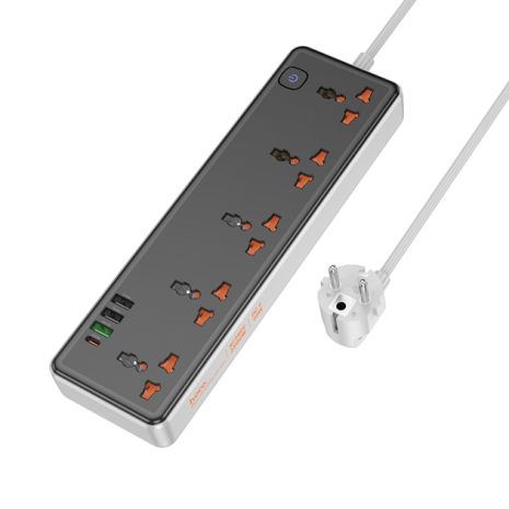 Сетевое зарядное устройство удлинитель Hoco AC14A 3 USB/ Type-C PD 30W 5 розеток 1m черный