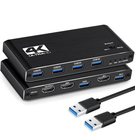 KVM Свитч Addap KVMS-02 | USB HDMI 2.0 HDCP 2.2 Переключатель на 2 порта, 4K, 60Гц