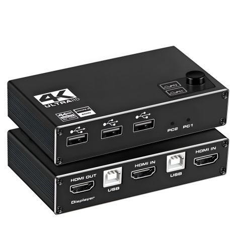 KVM Свитч Addap KVMS-01 | USB HDMI 2.0 EDID и HDCP 2.2, Переключатель на 2 порта, 4K, 60Гц