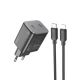 Мережевий зарядний пристрій Hoco N42 2 Type-C PD 45W black + кабель Type-C to Lightning