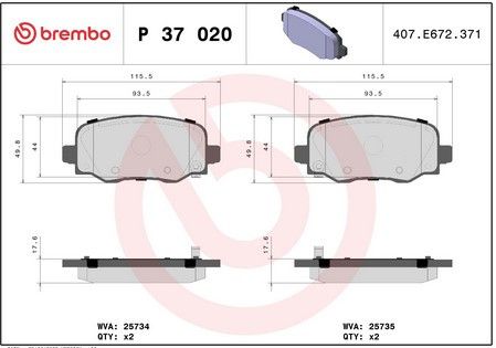 Комплект гальмівних колодок, дискове гальмо CHRYSLER 200, JEEP CHEROKEE, BREMBO (P37020)