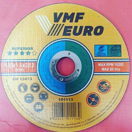 101113 Круг відрізний для металу та нержавійки VMF EURO Superior 150*1.6*22.2