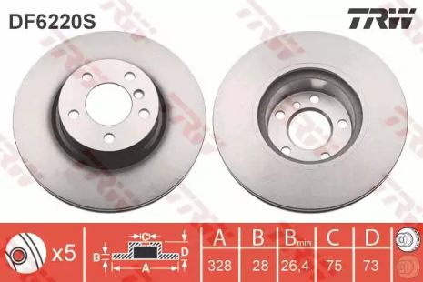 Диск тормозной (1 шт.) BMW X3(F25)/X4(F26) FD=328mm 10, TRW (DF6220S)