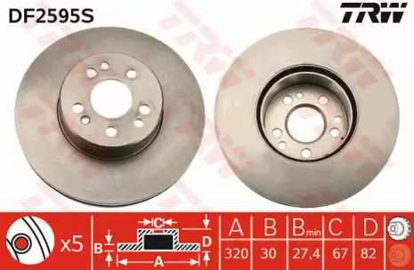 Диск тормозной MERCEDES 400/420/500/600/S280/S300/S320/S350/S420/S500/S600, TRW (DF2595S)