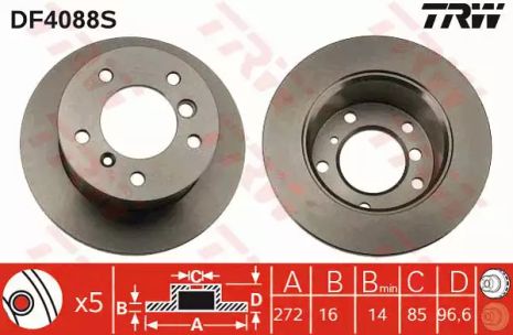 Диск тормозной MERCEDES - VOLKSWAGEN G270/G300/G320/G36 AMG/G400/G500/G55 AMG/Sprinter 208, TRW (DF4