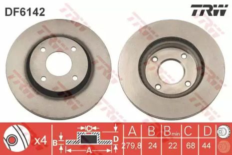 Диск тормозной (1 шт.) NISSAN Tiida FD=280mm 07, TRW (DF6142)